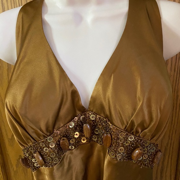 Cache Brown satin with beading  size 12 - Picture 2 of 4